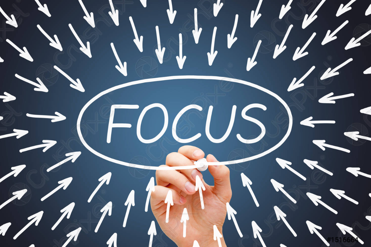Focus written in the middle with arrows pointing around it.